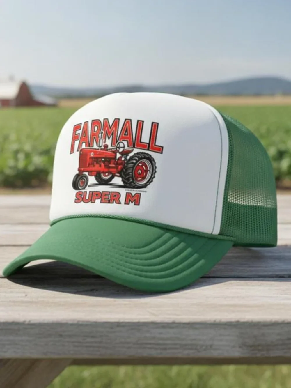 Retro Farmall Super M Tractor Foam Trucker Hat Green White Snapback Cap New Farm